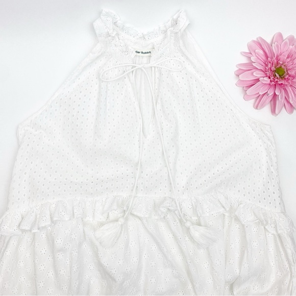 Roller Rabbit Janae Tiered Eyelet Lace Ruffle Tassel Dress Boho Beach White - Picture 6 of 14